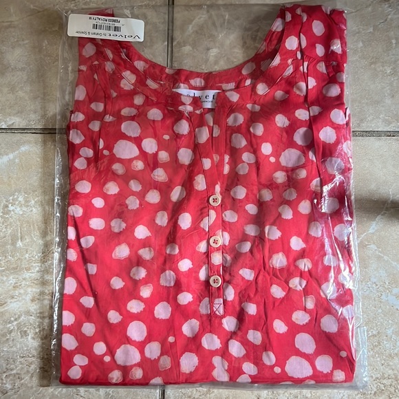 Velvet By Graham & Spencer Febe Royalty Sleeveless Red White Polka Dots Blouse M - Picture 2 of 6